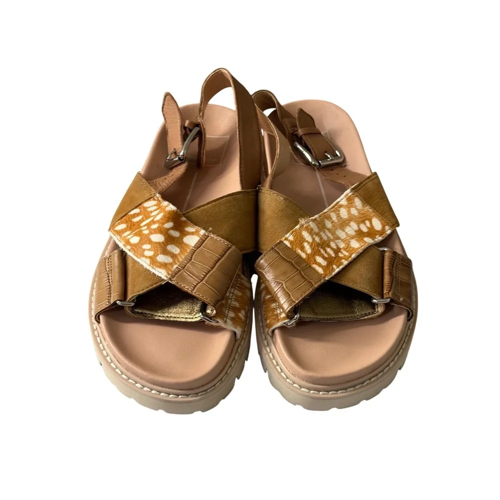 Dolce Vita‎ Platform Sandals 6 Brown Womens Animal Print Mixed Media Lug